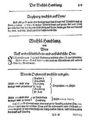 Wechsel-Handlung. von Wien Auff underschiedliche in- und außländische Orte.