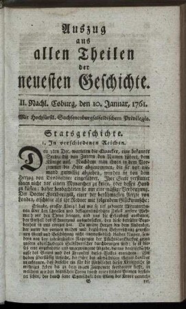 II. Nachl. Coburg, den 10. Januar, 1761.