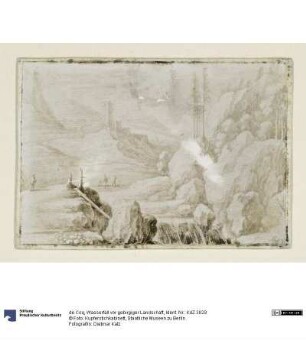 Wasserfall vor gebirgiger Landschaft