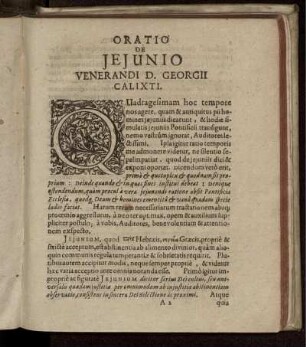 Oratio De Ieiunio Venerandi D. Georgii Calixti