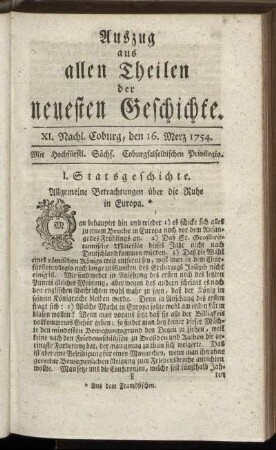 XI. Nachl. Coburg, den 16. Merz 1754.