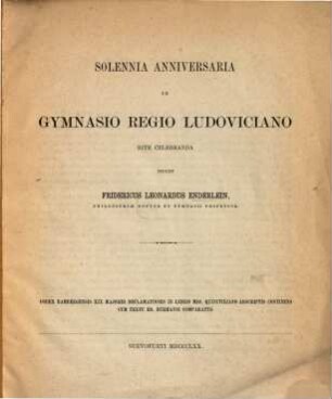 Solennia anniversaria in Gymnasio Regio Ludoviciano rite celebranda indicit, 1870