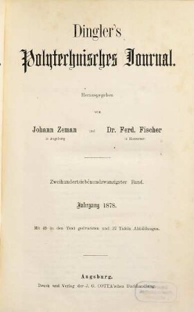 Dingler's polytechnisches Journal, 227. 1878 = 5. Reihe Bd. 27