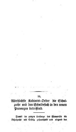 Allerhöchste Kabinets-Order die Schulzucht und den Schulbesuch in den neuen Provinzen betreffend