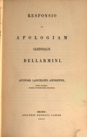 Responsio ad apologiam Cardinalis Bellarmini