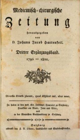 Medicinisch-chirurgische Zeitung. Ergänzungsbände. 3, 3. 1790/1800