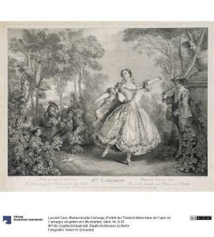 Mademoiselle Camargo (Porträt der Tänzerin Marie Anne de Cupis de Camargo) umgeben von Musikanten