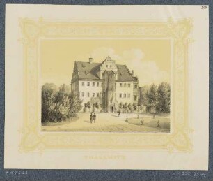 Das Schloss in Thallwitz nordwestlich von Wurzen, aus dem Album der Rittergüter und Schlösser im Königreiche Sachsen, 1. Band
