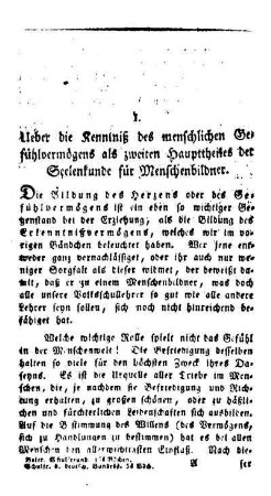 Ueber die Kenntnis des menschlichen Gefühlvermögens als zweiten Haupttheiles der Seelenkunde für Menschenbildner