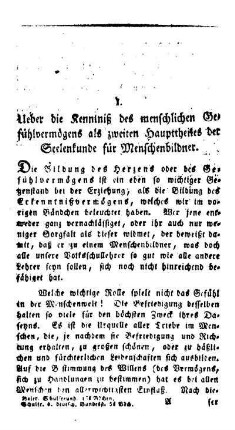 Ueber die Kenntnis des menschlichen Gefühlvermögens als zweiten Haupttheiles der Seelenkunde für Menschenbildner