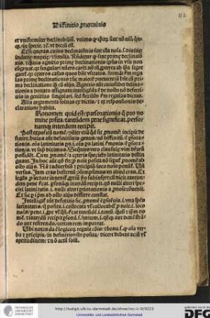 Post expositum nomen consequenter quod sit pronomen, incipit definire huius autem definitionis genus...