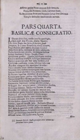 Pars Quarta. Basilicae Consecratio.