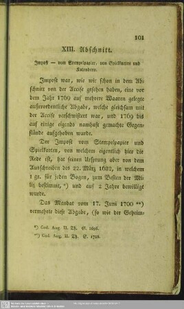 XIII. Abschnitt. Impost - vom Stempelpapier, von Spielkarten und Kalendern