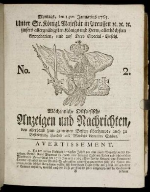 No. 2. Montags, den 14ten Januarius 1765.