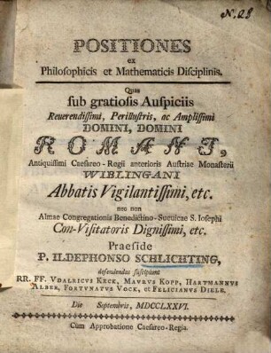 Positiones ex Philosophicis et Mathematicis Disciplinis