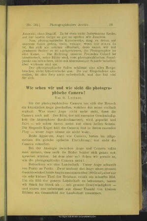 Wie sehen wir und wie sieht die photographische Camera?