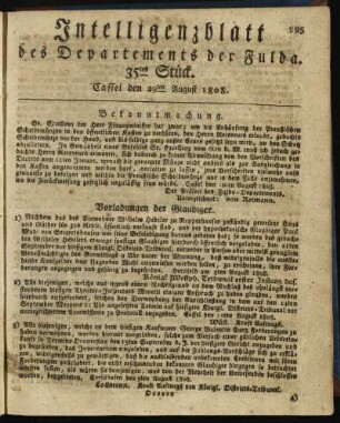 35tes Stück. Cassel den 29ten August 1808
