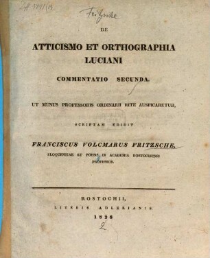 De Atticismo et orthographia Luciani commentatio secunda