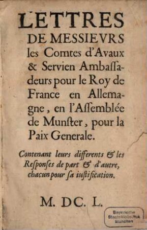 Lettres de Mess. D'Avaux et Servien