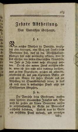 Zehnte Abtheilung. Von Vorräthen überhaupt