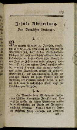 Zehnte Abtheilung. Von Vorräthen überhaupt