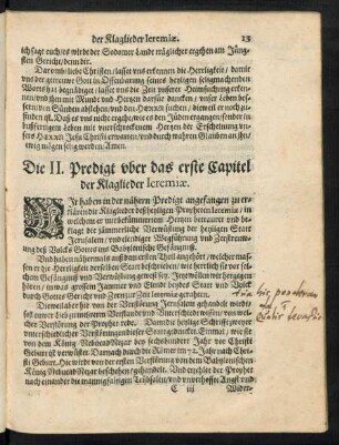 Die II. Predigt uber das erste Capitel der Klaglieder Ieremiae.