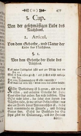 1. Articul. Von dem Gebothe, und Natur der Liebe des Nächstens.