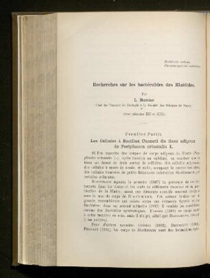 Recherches sur les bacteroides des Blattides