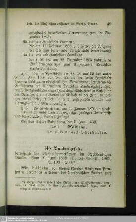 14) Bundesgesetz, betreffend die Wechselstempelsteuer im Norddeutschen Bunde : Vom 10. Juni 1869
