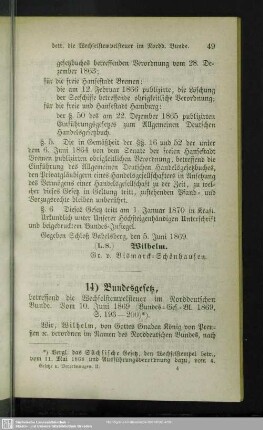 14) Bundesgesetz, betreffend die Wechselstempelsteuer im Norddeutschen Bunde : Vom 10. Juni 1869
