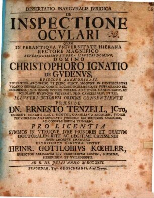 Dissertatio Inavgvralis Jvridica De Inspectione Ocvlari