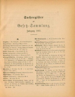 Sachregister zur Gesetz-Sammlung. Jahrgang 1881