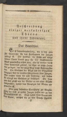 Beschreibung einiger merkwürdigen Thiere und ihrer Lebensart