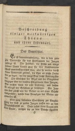 Beschreibung einiger merkwürdigen Thiere und ihrer Lebensart