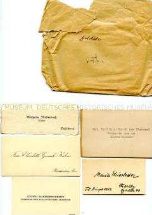 Umschlag mit 28 Visitenkarten aus dem Büro des Reichskanzlers Wilhelm Marx, Umschlag mit eigenhändiger Aufschrift "Gelehrte" - Sachkonvolut