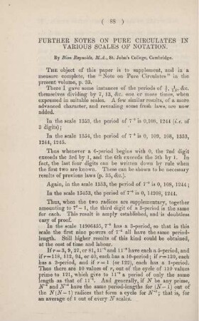 Further notes on pure circulates in various scales of notation.