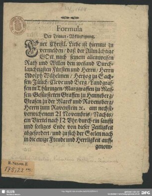 Formula Der Trauer-Abkündigung