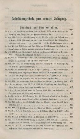 Inhaltsverzeichnis zum neunten Jahrgang