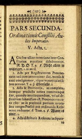 Pars Secunda. Ordinationis Consilii Aulici Imperialis.