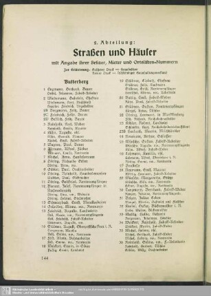 2. Abteilung. Häuserbuch : 2. Abteilung. Straßen und Häuser mit Angabe ihrer Besitzer, Mieter, Straßen- und Ortslisten-Nummern