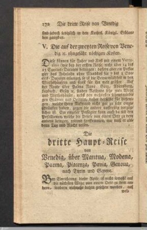 Die dritte Haupt-Reise: von Venedig, über Mantua, Modena, Parma, Piacenza, Pavia, Genoua, nach Turin und Geneve.