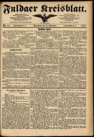 Erste Ausgabe vom Samstag, den 20. September 1902.