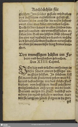 Von unmessigem huosten inn Febern, und dergleichen gebrechen. Das XIIII. Capitel