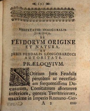 Diss. inaug. iur. de feudorum origine et natura, et de iuris feudalis Longobardici autoritate