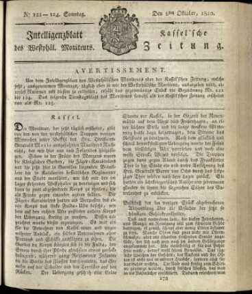 No. 121/124, Sonntag den 8ten Oktober 1810