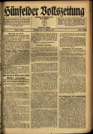 Zweite Ausgabe vom Samstag, den 19. Februar 1921.