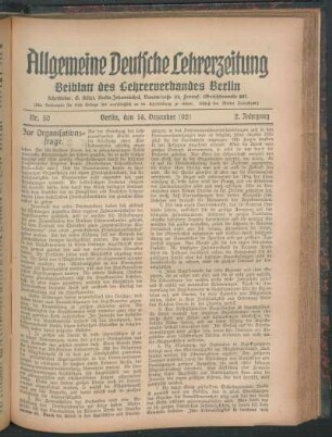 Beiblatt des Lehrerverbandes Berlin. - 2.1921, Nr. 50