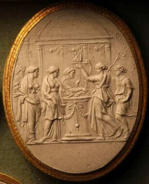 Sechs Personen an einem Altar (Daktyliothek, Erstes Mythologisches Tausend)