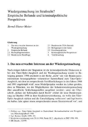 255-276, Wiedergutmachung im Strafrecht? Empirische Befunde und kriminalpolitische Perspektiven
