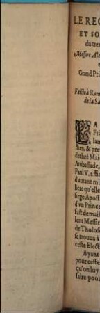 Le Recit De L'Arrivée Et Solemnelle Entrée Dv Tres-Illvstre & excellent Seigneur Messire Alexandre De Vendosme ... Faicte A Rome Le 2. Octobre 1615 ... : Traduict d'Italien en François